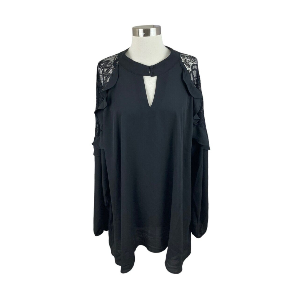 Torrid NEW 5 5X Black Lace Shoulder Keyhole Flowing Blouse